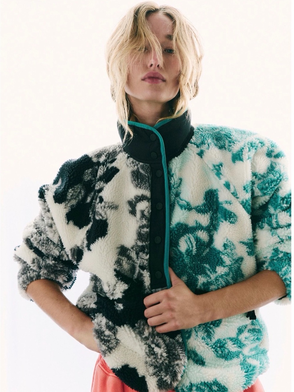 Free People Hit the Slopes Printed Fleece Jacket - Minty Fresh Duet Combo